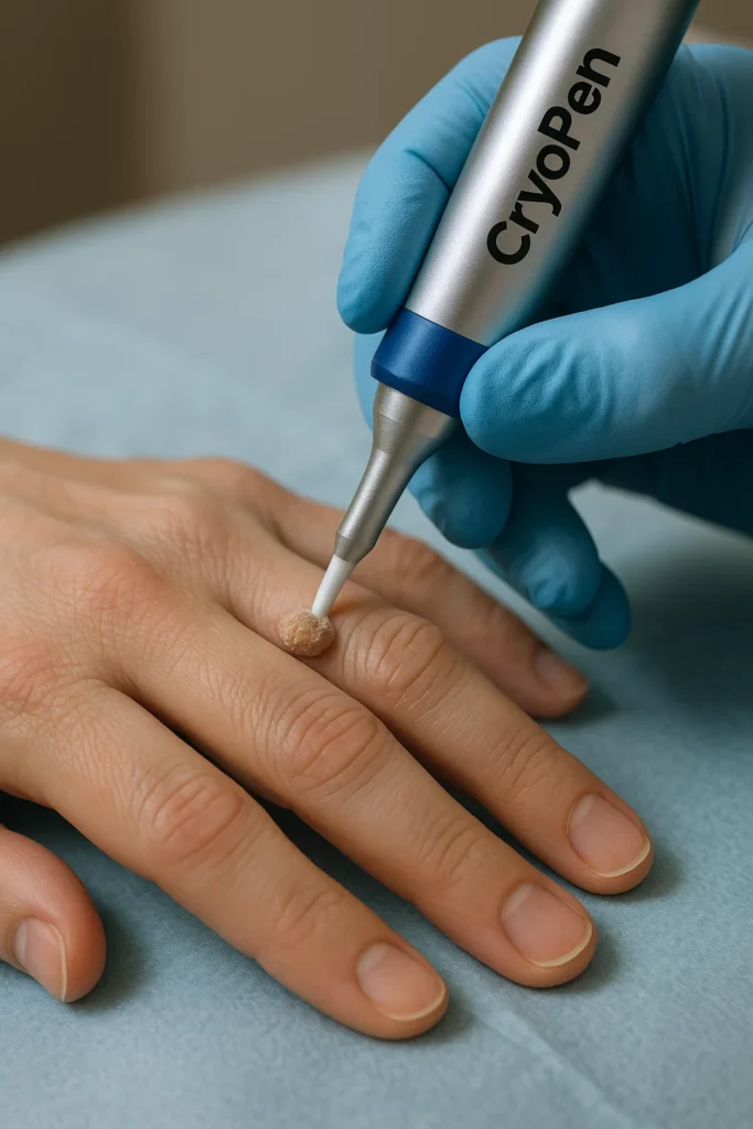 example of cryopen wart removal Manchester treatment on a persons finger