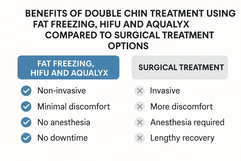 Graphic about the benefits of double chin treatment Manchester - from LA LIPO