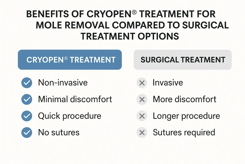 Table to show the benefits of getting moles removed Manchester from LA LIPO