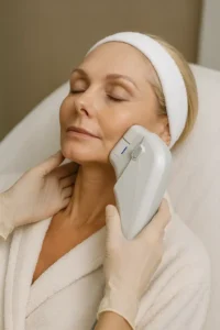 Woman receiving HIFU non surgical facelift treatment Manchester