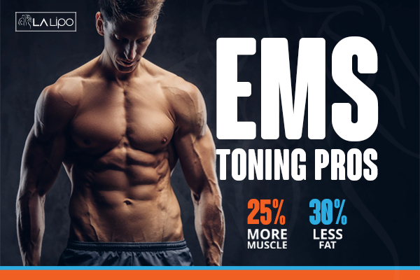 Graphic of man with toned body showing the benefits of LA-EMS Body Sculpting Manchester treatment