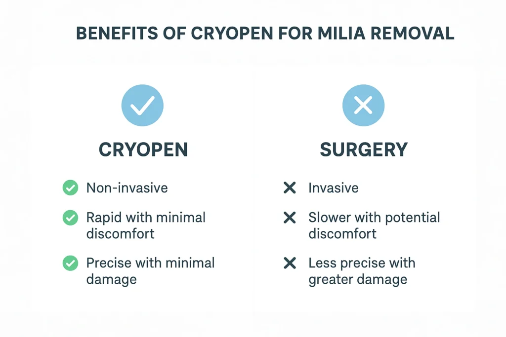 Benefits of cryopen for milia removal Manchester compared to surgical treatments.