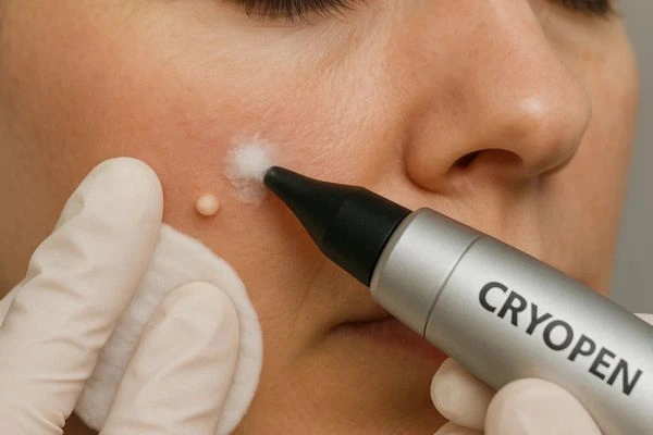 Woman receiving milia removal treatment Manchester