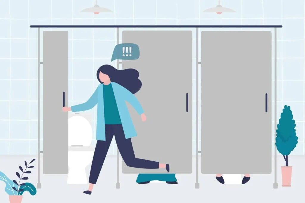 graphic of Urine incontinence Manchester woman running to the toilet.