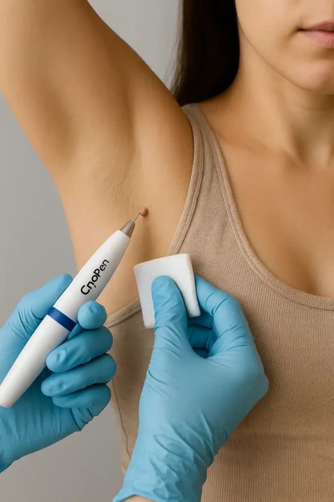 woman having cryopen to remove underarm skin tags Manchester