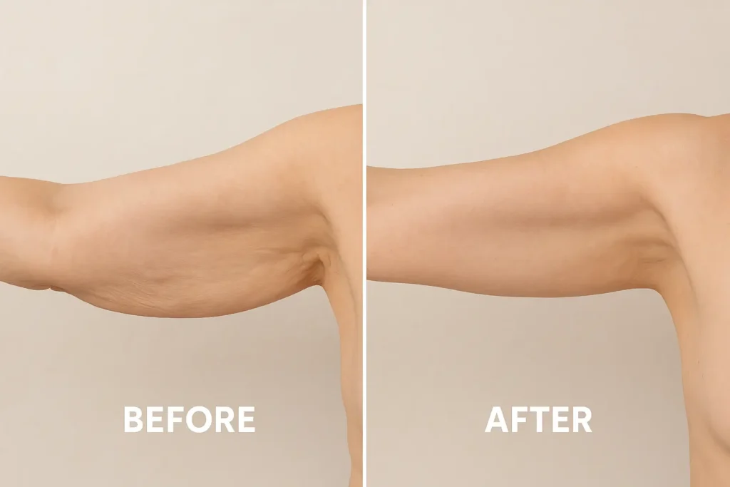 Picture of LA LIPO Manchester before and after results of skin tightening treatment on the upper arms.